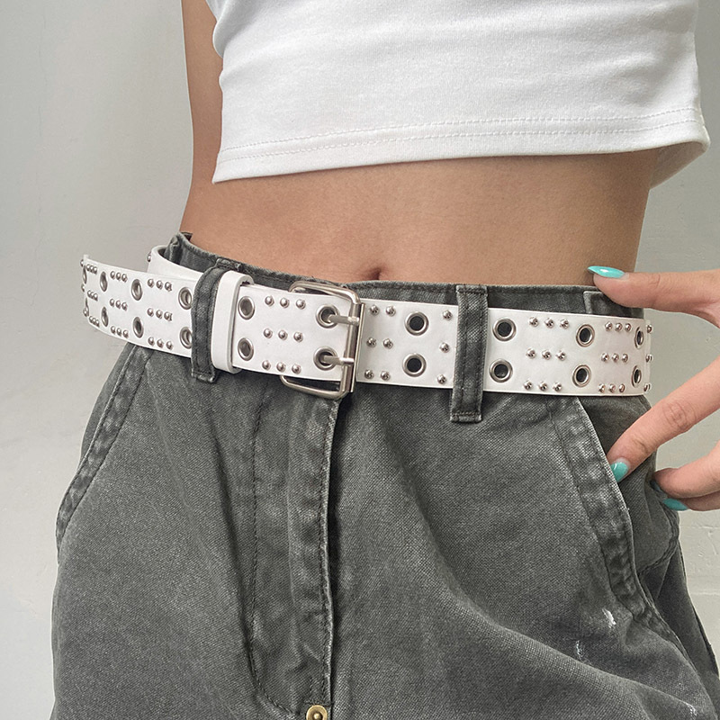 Ceinture punk à double boucle, style heavy metal, ceinture décorative coréenne pour jeans