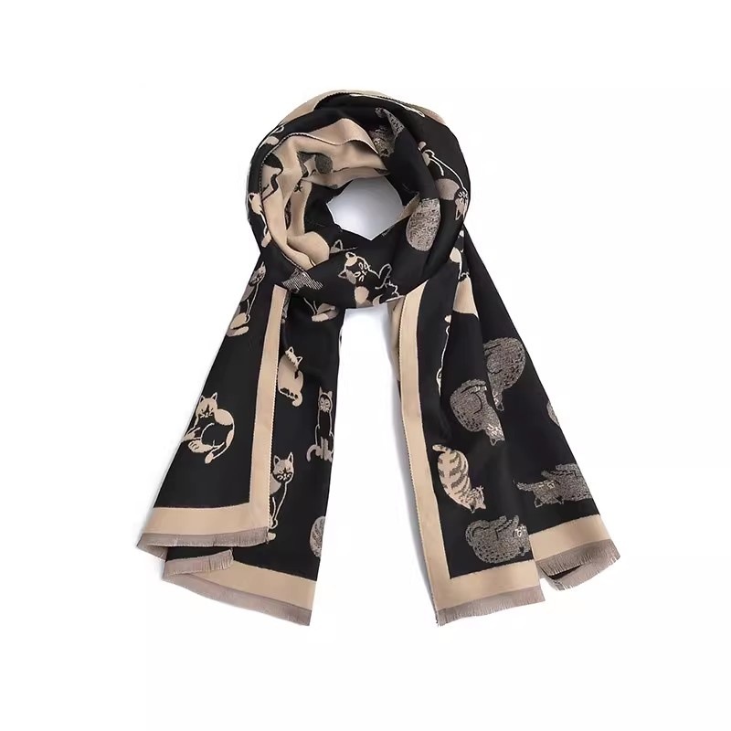 Écharpe Épaisse à Motif Chat pour Filles, Nouvelle Collection Hiver, Style Collège, Mignonne et Tendance, Châle Chauffant pour le Cou