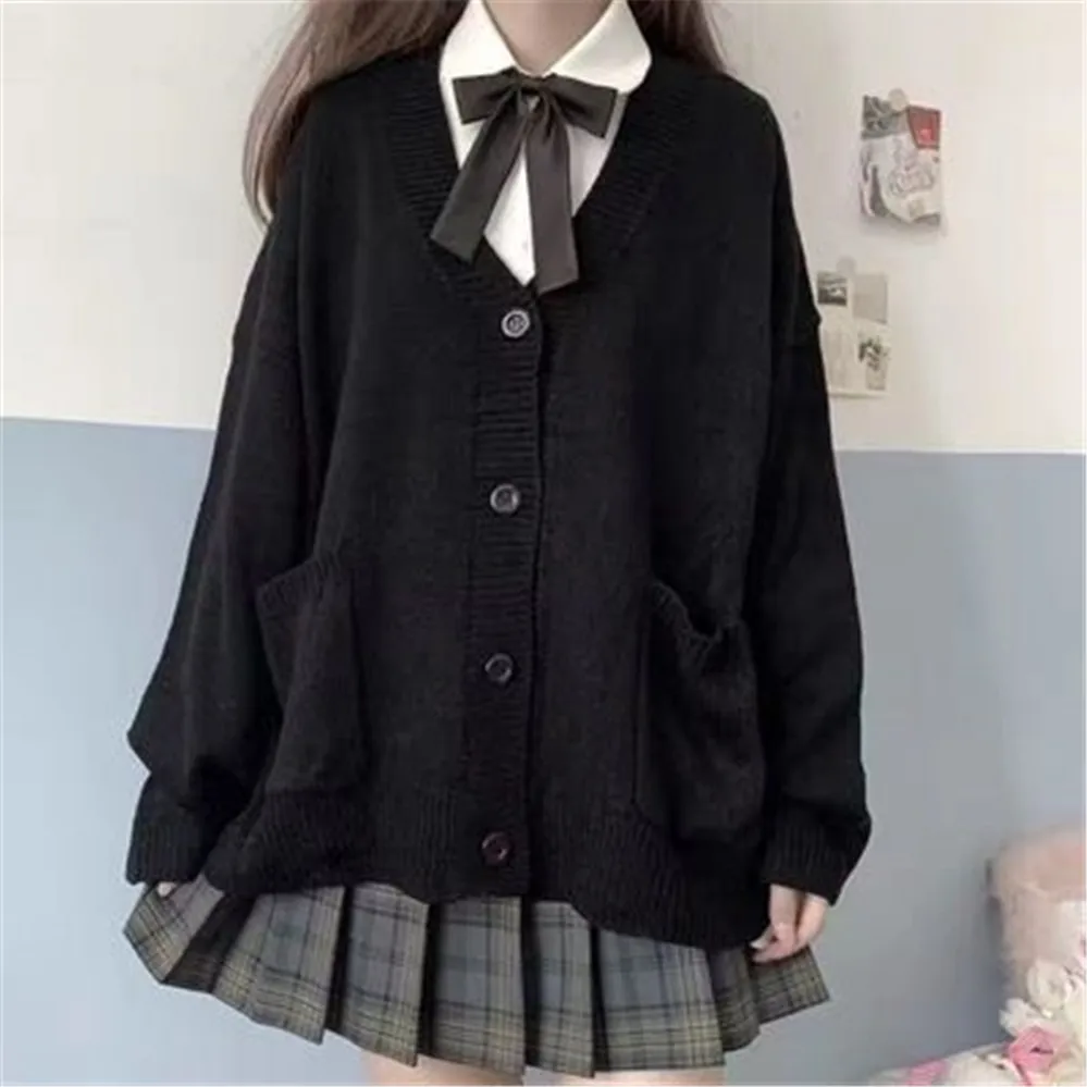 Cardigan Simple à Boutonnage Simple pour Femme et Fille, Vêtement d'Extérieur de Couleur Unie, avec Poches, à la Mode Coréenne, Idéal pour Loisirs, Collection Automne