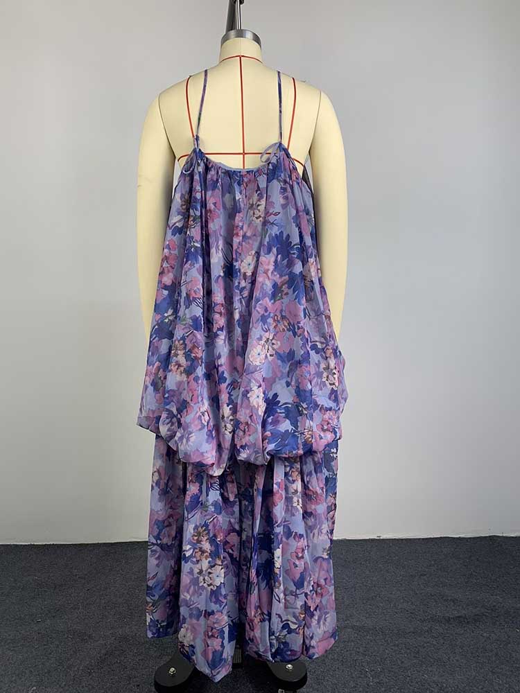 Robe de plage pour femme, élégante et douce, longue, à fleurs, d'été, chic, à épaules dénudées, plissée, col halter, longue robe de vacances