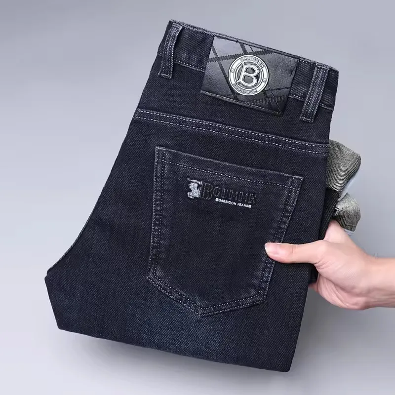 Jeans pour homme de marque, coupe droite, haute qualité, luxe léger, broderie, décontracté, polyvalent, style amincissant, silhouette lisse