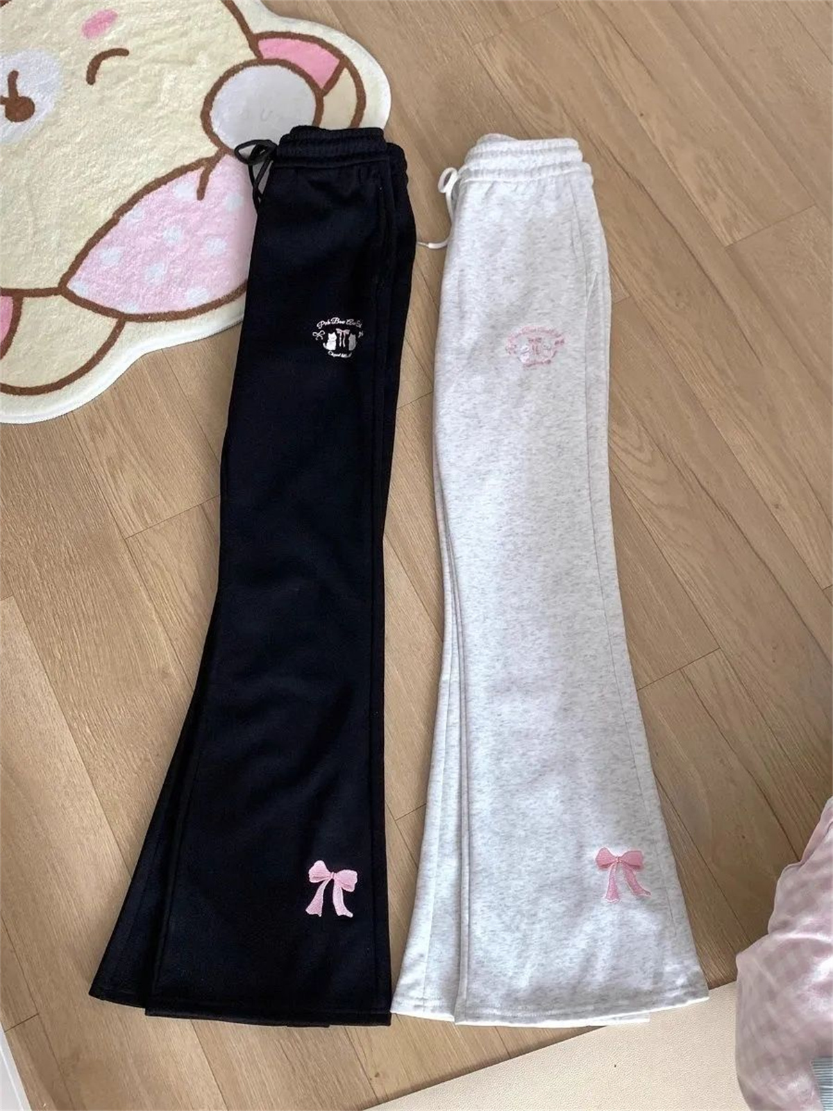 Pantalon japonais Deeptown brodé pour femme, style vintage, coupe large, décontracté, esthétique Y2K, avec cordon de serrage, bas de tenue Harajuku pour l'automne
