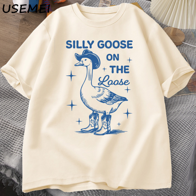 Silly Goose sur les t-shirts amples pour hommes femmes drôle Cowgirl Western T-shirt 90s mode col rond graphique T-shirt vêtements