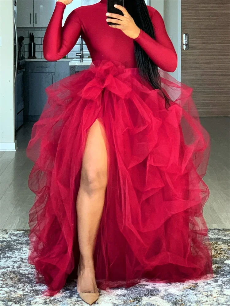 Jupe Tutu Superposée en Tulle pour Femme, Tenue de Soirée, de Mariage, Taille Haute, Longue Fendue, de Bal, de Princesse, pour Patientes