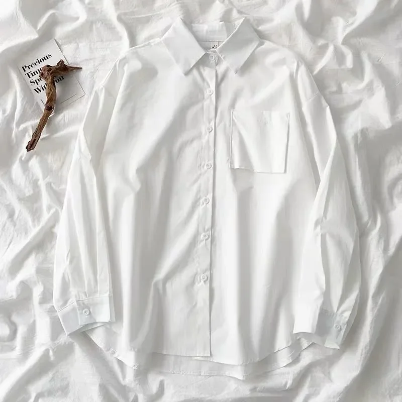 Chemises d'école blanches pour femmes, mode JK Style Preppy, printemps japon, manches longues pour filles, chemise noire Harajuku boutonnée pour dames, 2024