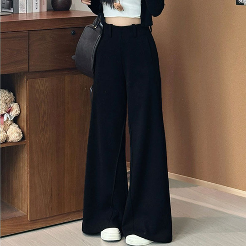 Pantalon évasé long et ample de style coréen pour femmes, taille haute, couleur unie, pantalon long pour femme, pantalon de survêtement décontracté pour l'automne et l'hiver.