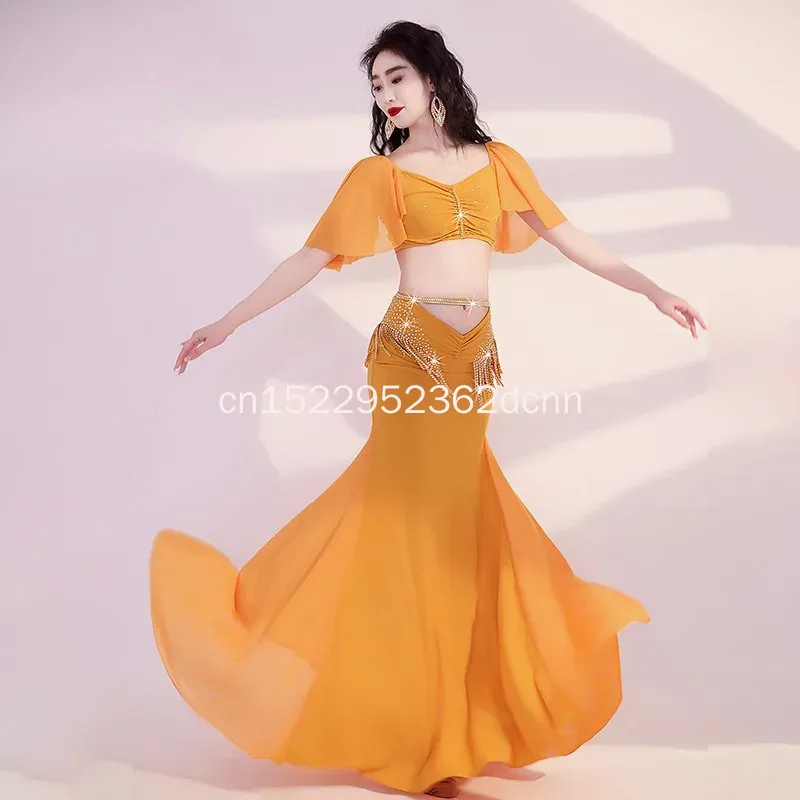 Costume de danse du ventre personnalisé, ensemble de danse du ventre, robe longue d'entraînement à pampilles, robe de spectacle de danse pour femmes, vêtements de danse du ventre