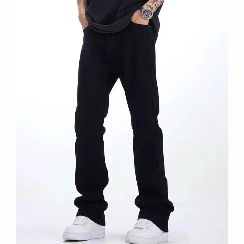 Homme couleur unie coupe ample jean unisexe 2025 printemps été nouveau pantalon américain décontracté mode minceur Micro pantalon évasé Style