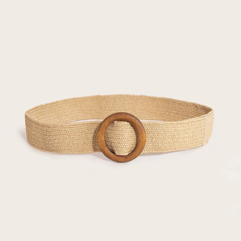 Ceinture élastique en paille tissée pour femmes, élégante, style bohème, plage, motif géométrique, réglable, accessoire fait à la main, été