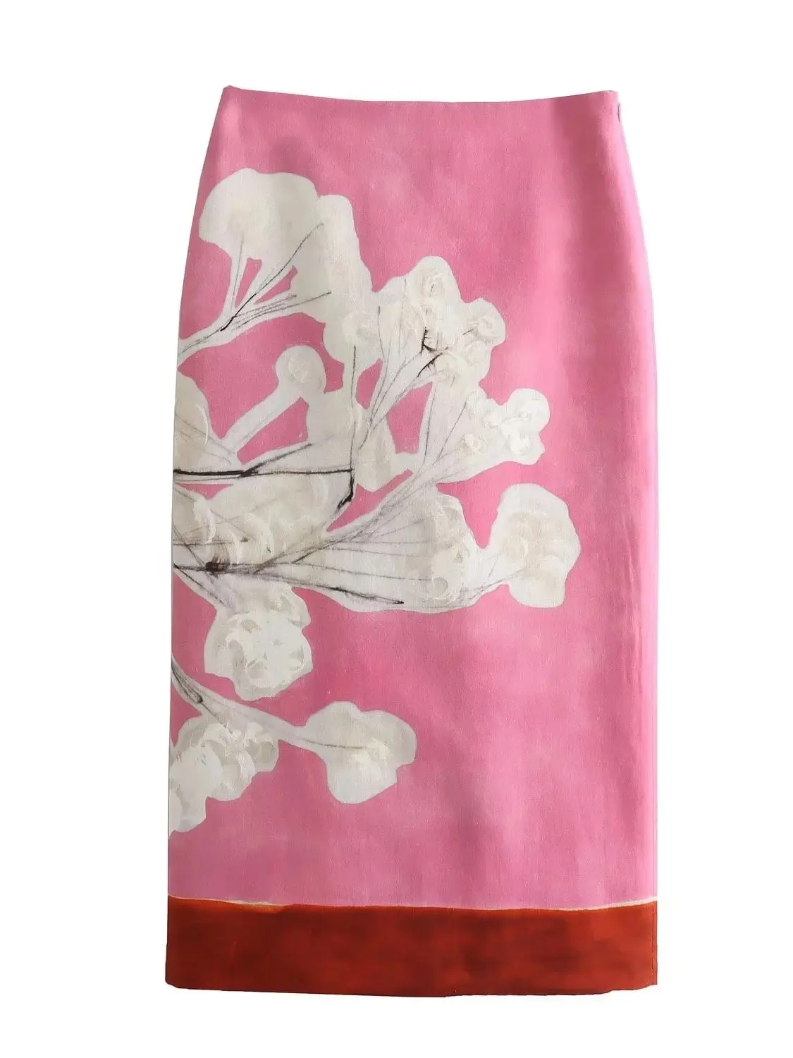 Jupe imprimée vintage taille haute pour femme Jupe MIDI tube droit mélange de lin pour femme