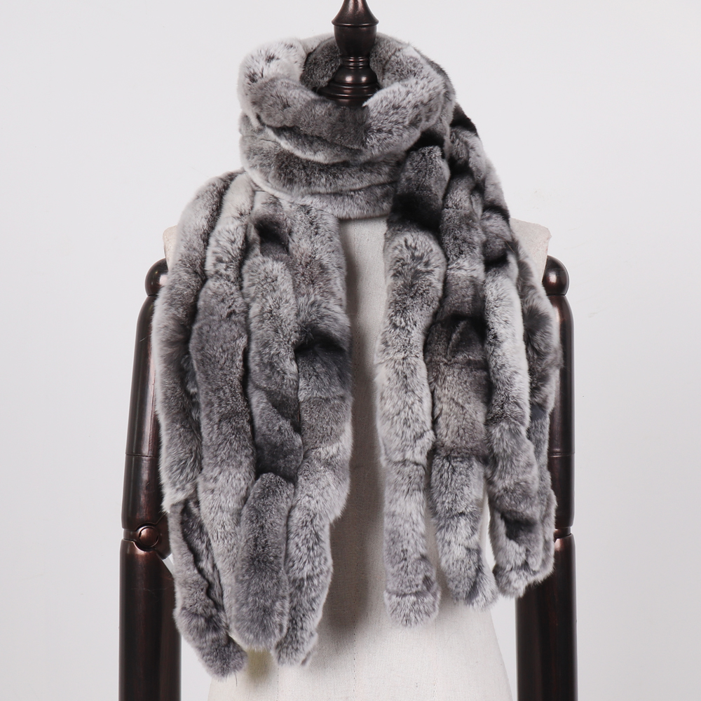Écharpe en vraie fourrure de lapin Rex pour femme, 100% naturelle et douce, pour l'hiver