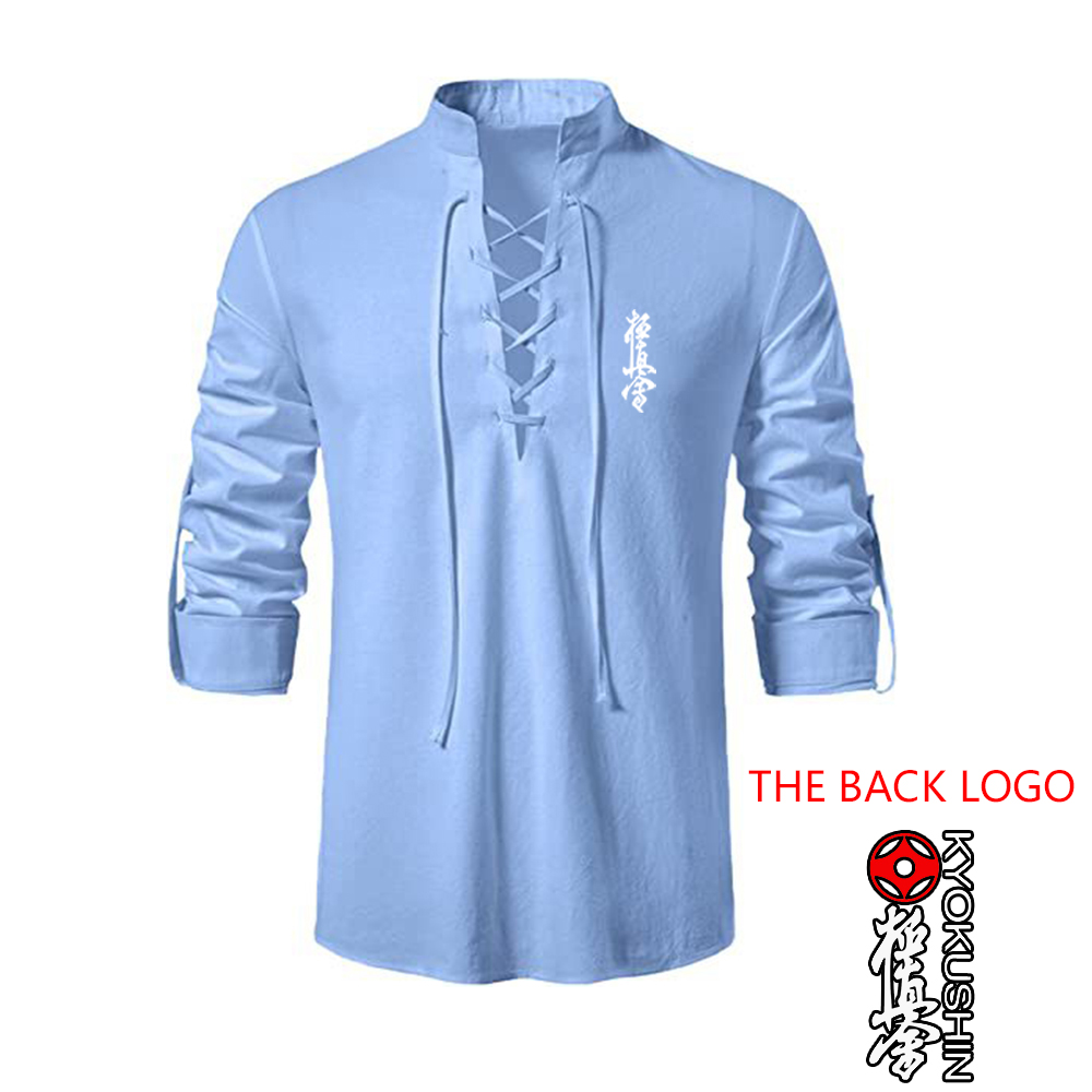 Kyokushin karaté impression mode 2023 nouvel homme été couleur unie lin à manches longues confortable classique coupe ajustée t-shirt hauts