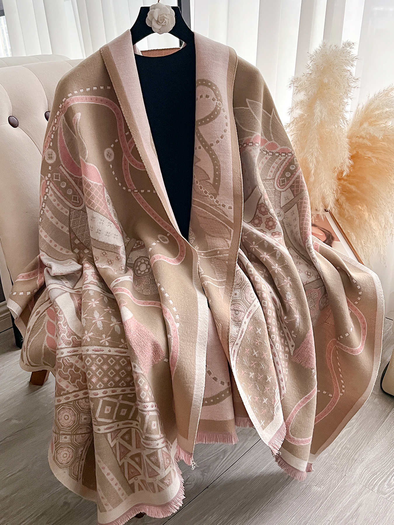 Châle Pashmina imprimé cheval élégant pour femmes, écharpe de luxe en cachemire, épais et chaud, couverture d'étole longue, Design automne hiver