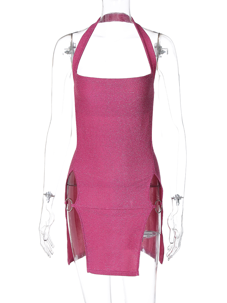 Hugcitar – robe mi-longue élégante pour femmes, col licou, dos nu, fente, Sexy, Slim, vêtements de printemps et d'été, fête d'anniversaire, Festival, Y2K, 2024
