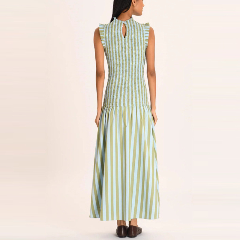 Robe longue de vacances à col mi-haut, décontractée, drapée, sans manches, style bohème, élégante, taille haute, Slim, robe de soirée trapèze