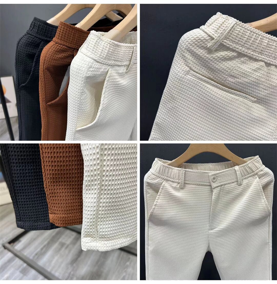 2025 nouveau pantalon de costume solide pour hommes de haute qualité printemps Style coréen poche gaufre crayon pantalon homme d'affaires pantalon décontracté
