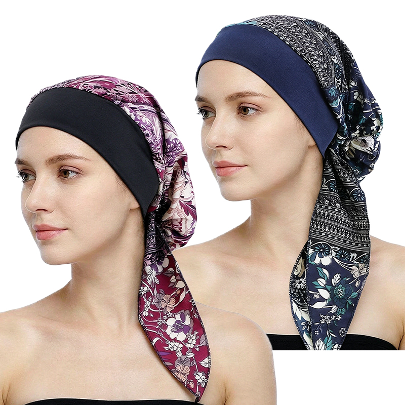 2 pièces, hijab imprimé pour femmes, turban extensible, bandeau, foulard pour la tête, motif floral paisley, bandeau instantané pour femmes.