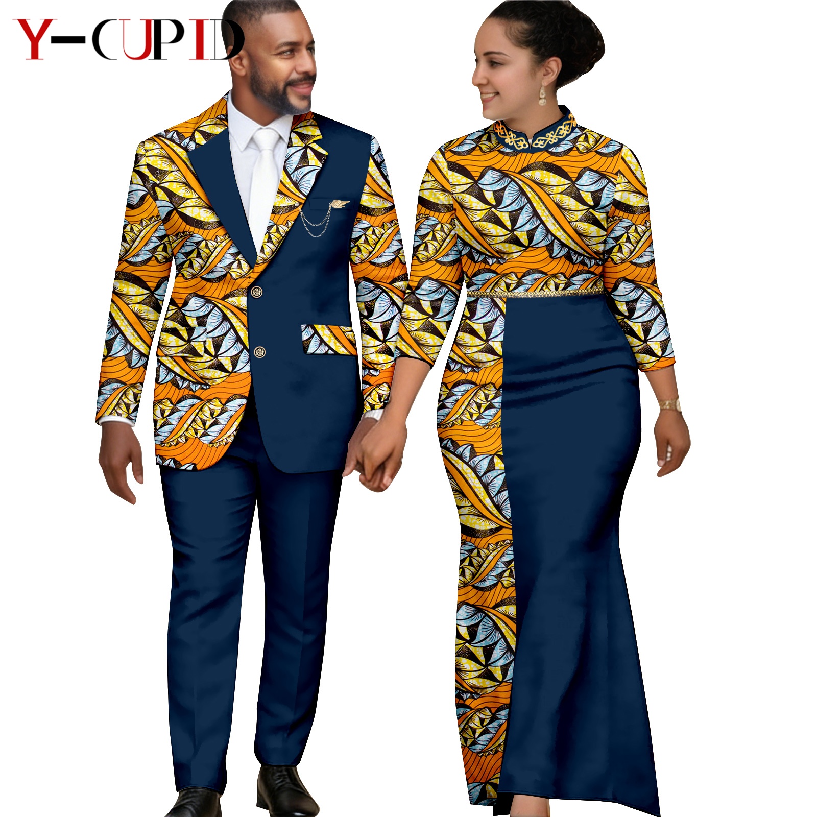 Robes longues élégantes à imprimé africain pour femmes, vêtements assortis pour couples, costumes Dashiki pour hommes, ensembles veste et pantalon Ankara 26C013