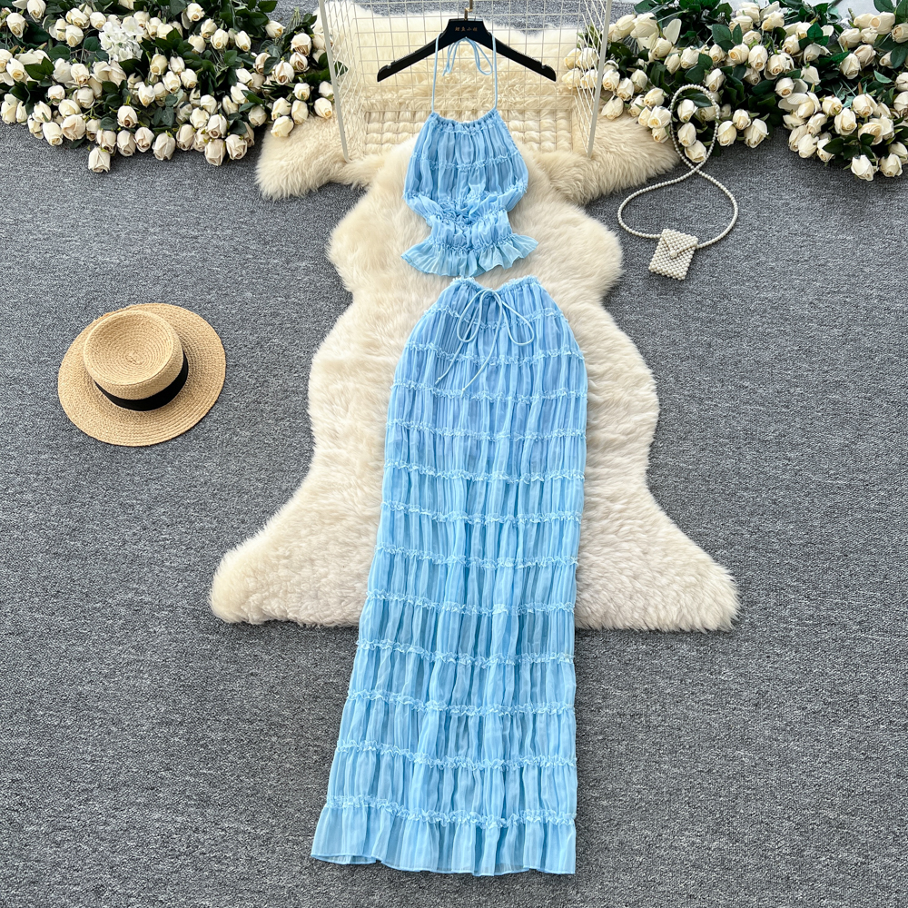 Vintage élégant licou sans manches mode coréenne femmes vêtements automne robes deux pièces ensemble