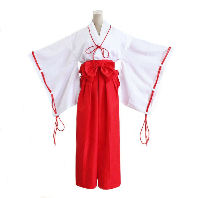Costume de cosplay Anime Inuyasha Kikyo, tenue japonaise de Miko, kimono blanc, pantalon Hakama rouge, uniforme de fête de carnaval pour femmes