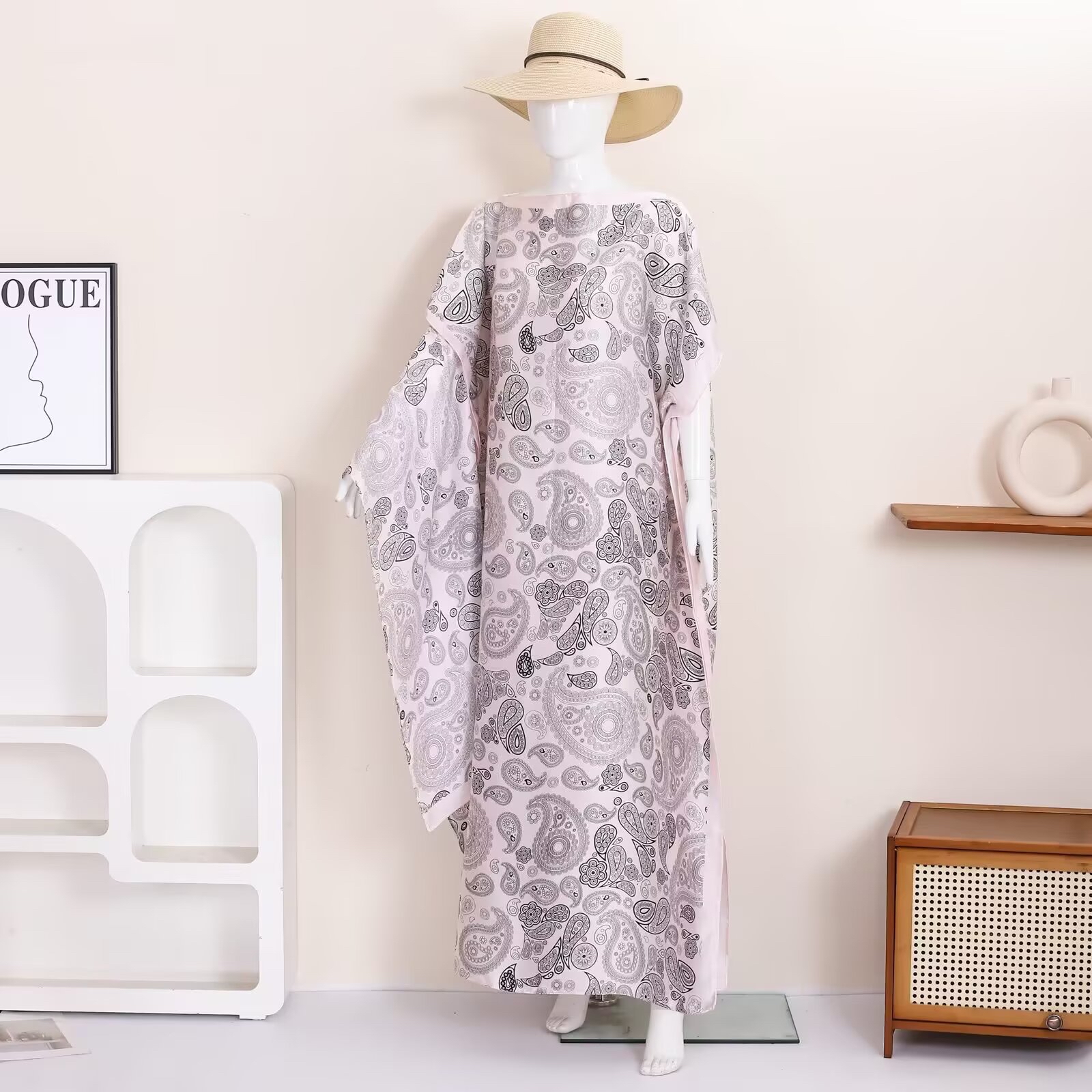 Robe longue décontractée en satin multicolore à motif floral persan pour femme, ample, idéale pour les vacances à la plage, avec foulard assorti