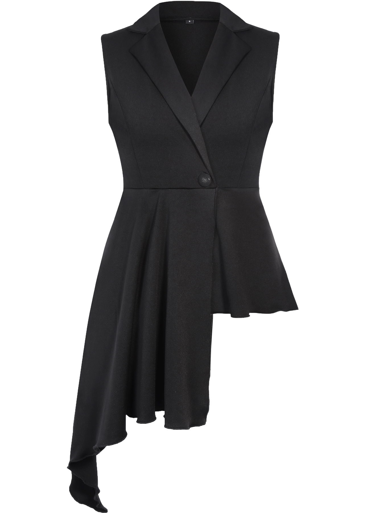 Chemise asymétrique sans manches pour femmes, t-shirt décontracté à col en v profond et boutons, hauts longs noirs pour femmes