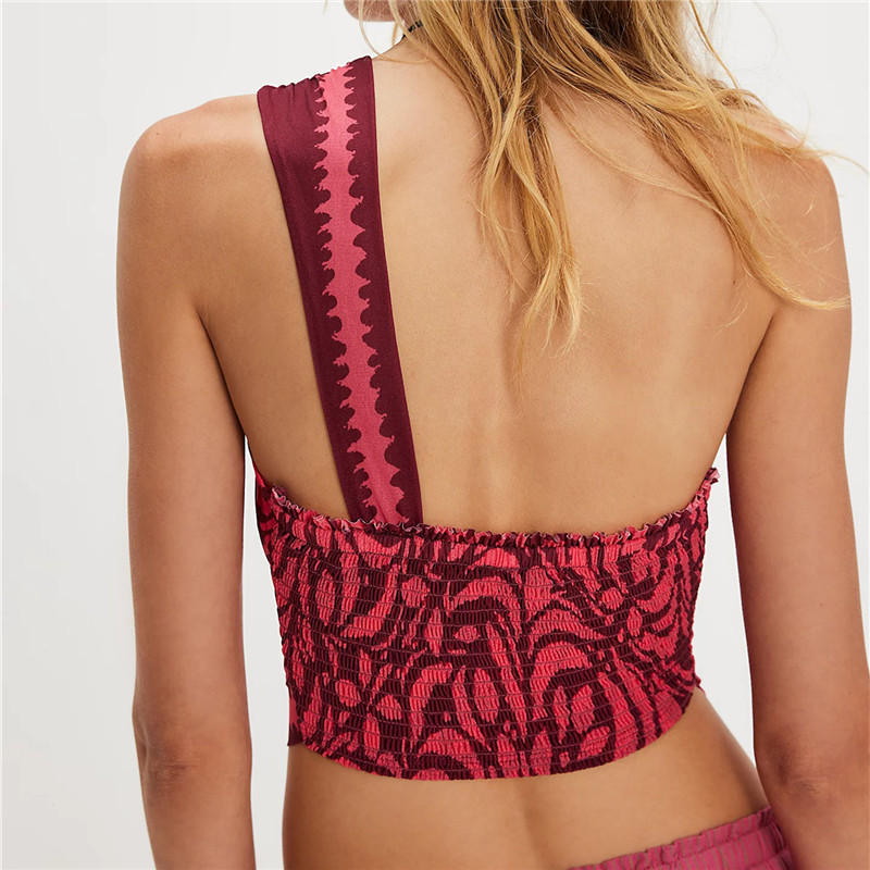 Crop top asymétrique à imprimé mandala bohème pour femme, froncé sur le côté, ourlet irrégulier, dos smocké, cache-maillot de plage, camisole streetwear