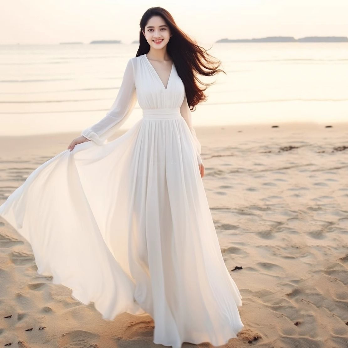 Robe de plage en mousseline de soie pour femmes, nouvelle collection printemps été, manches longues, Sanya, vacances à la plage, élégante, super féerique, longue, grande balançoire