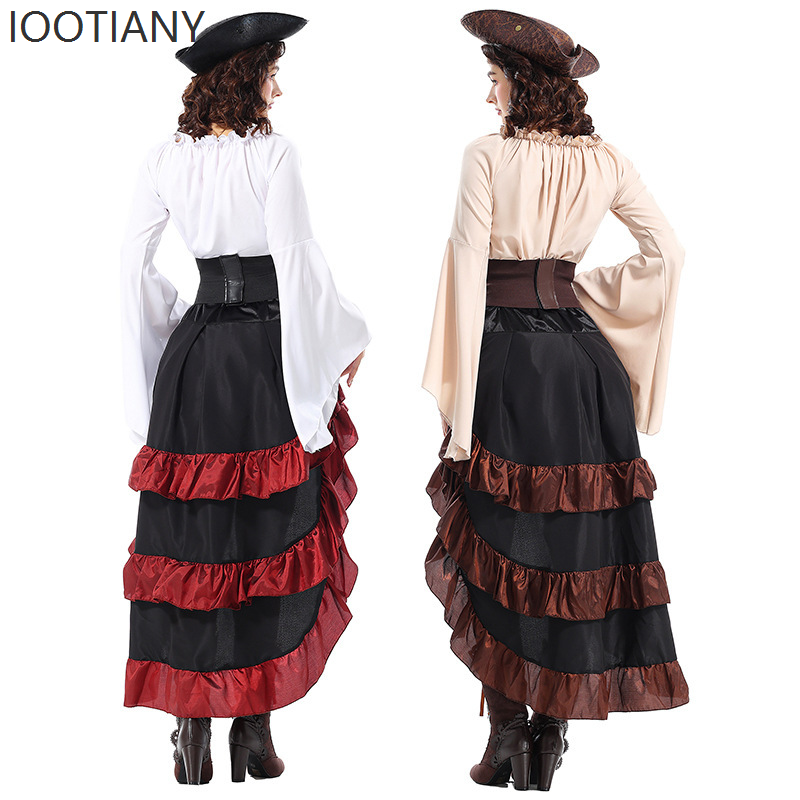 Tenue de Reine Pirate de Style Médiéval, Robe Longue Vintage à Volants et Corset Irrégulier, Parfaite pour le Cosplay de Navigatrice 2026