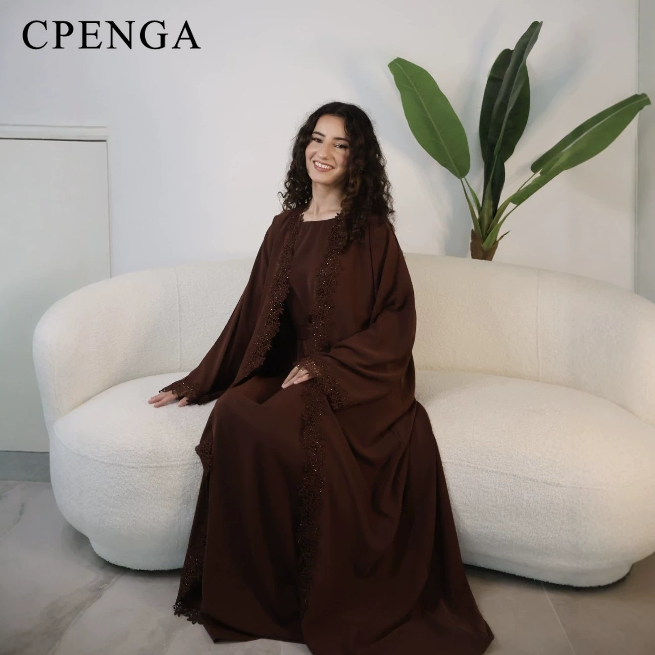 Ensemble de 3 pièces de luxe pour femmes, hijab, abaya, robe de soirée musulmane, kaftan de Dubaï, dentelle florale perlée, tenue de fête modeste pour l'Aïd