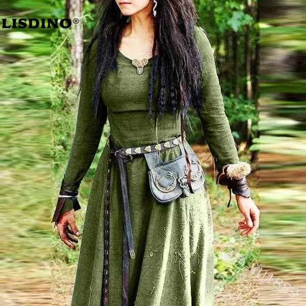 Robe médiévale femmes à manches longues Maxi Robe Vintage fée elfique Robe Renaissance celtique Viking gothique cosplay costumes