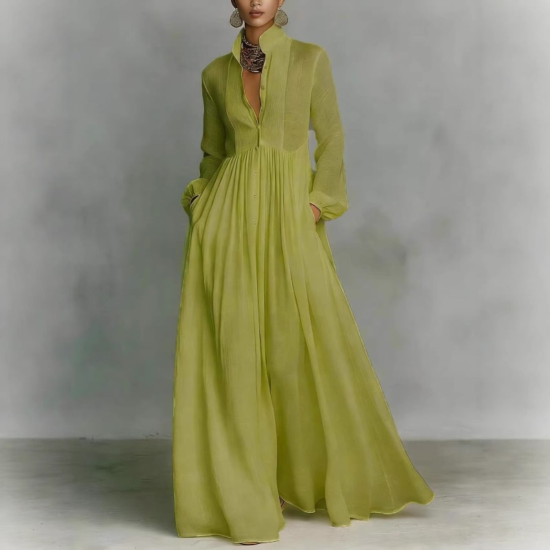 Robe plissée rétro française pour femmes, manches longues, taille cintrée, robe midi élégante, décontractée, pour les vacances à la plage, mode féminine