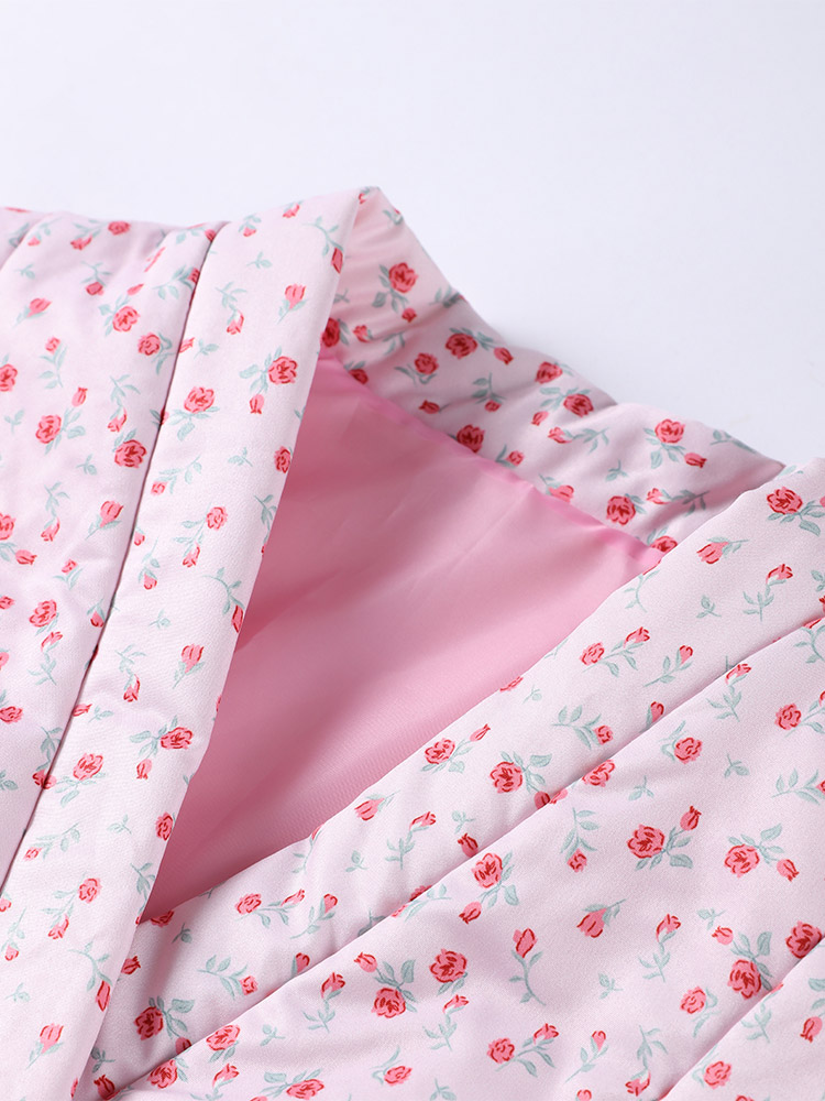 Veste matelassurera à manches longues à lacets pour femmes, imprimé de fleurs, manteau optique décontracté, chaud, dame, extérieur, automne, hiver, 2024