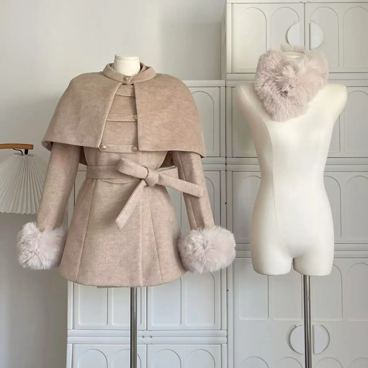 Manteau en laine élégant vintage français pour femme, châle noir chic, pardessus Everak + Retro At Tralike, tenues de conception de bandage féminin, hiver