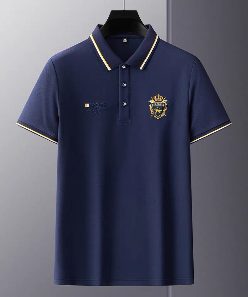 Polo de marque de luxe à manches courtes broderie exquise haut pour homme en soie lisse et respirante coton t-shirt décontracté d'été