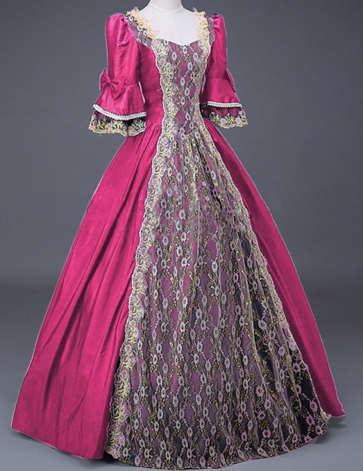 Robe médiévale taille haute demi-manches pour femmes, robe en patchwork de dentelle, robe de princesse, costume de reine Renaissance, partie du siècle