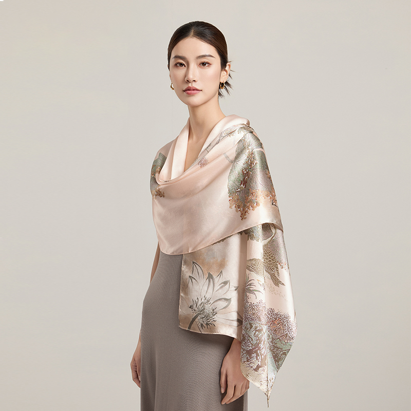 Écharpes en soie pour femmes, foulards longs de luxe 100 % soie, châles et étoles à motifs floraux, écharpes de cou imprimées 2026, écharpes en soie pure et véritable
