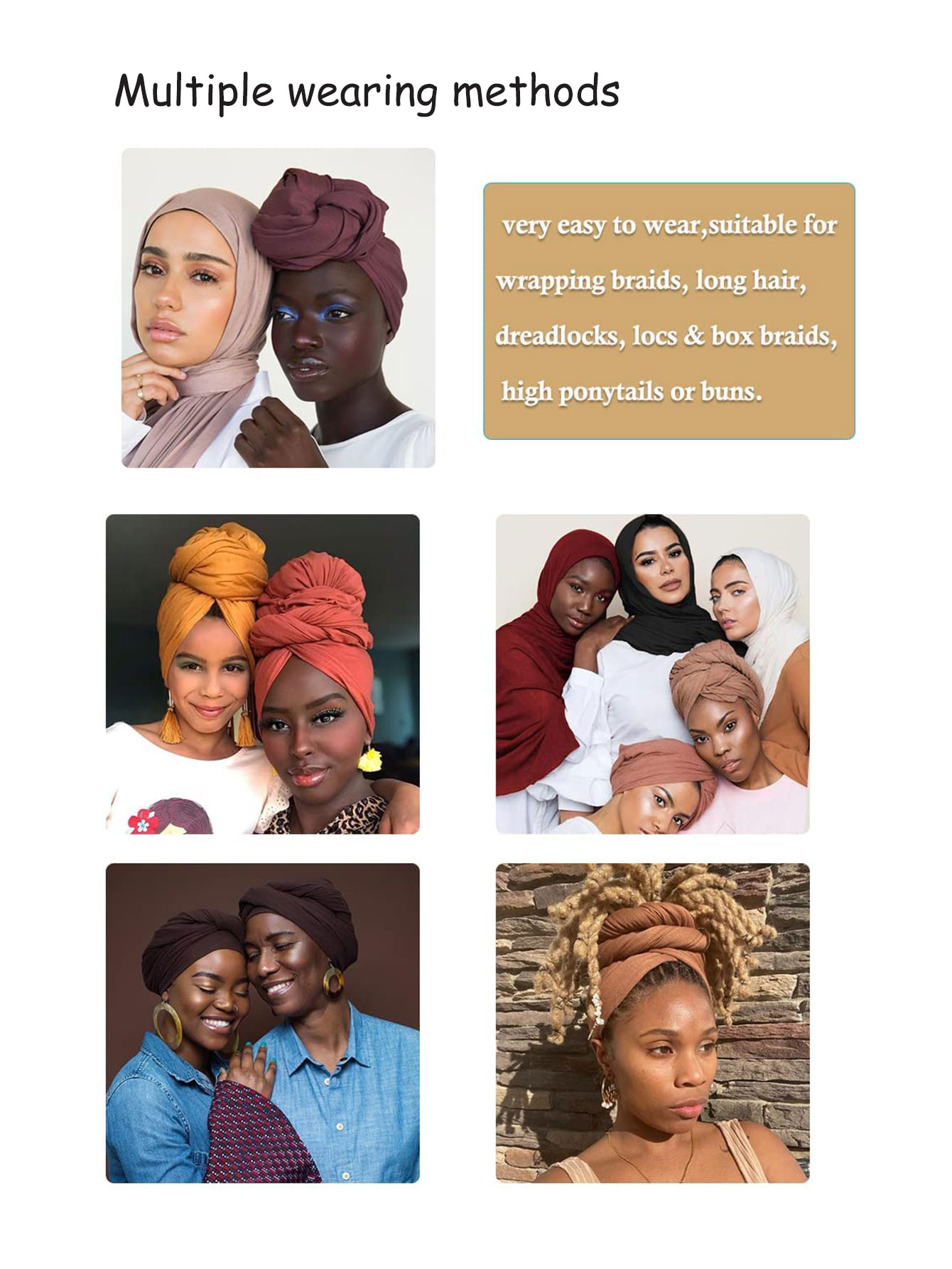 Foulard tricoté élastique Turban foulard élastique couleur unie Super doux Ultra Long bandeau respirant femmes décontracté respirant