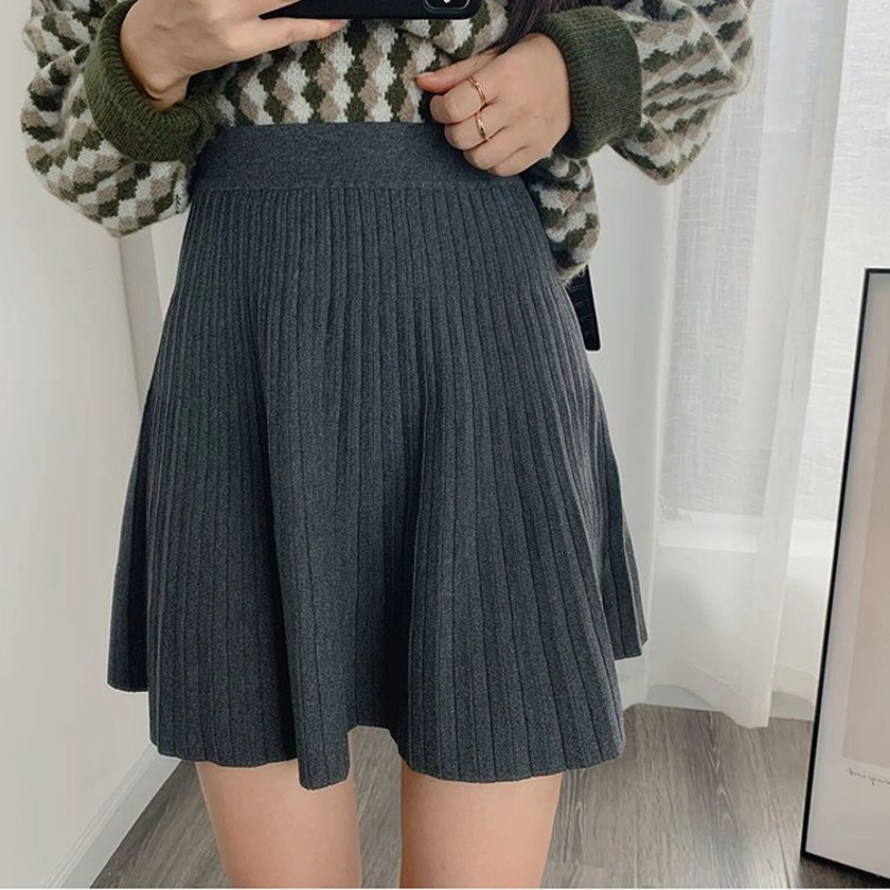 Jupe mi-longue tricotée solide pour femmes, nouvelle collection coréenne assortie avec tout, taille haute, mode, jupe trapèze, vêtements Vintage élégants, printemps automne