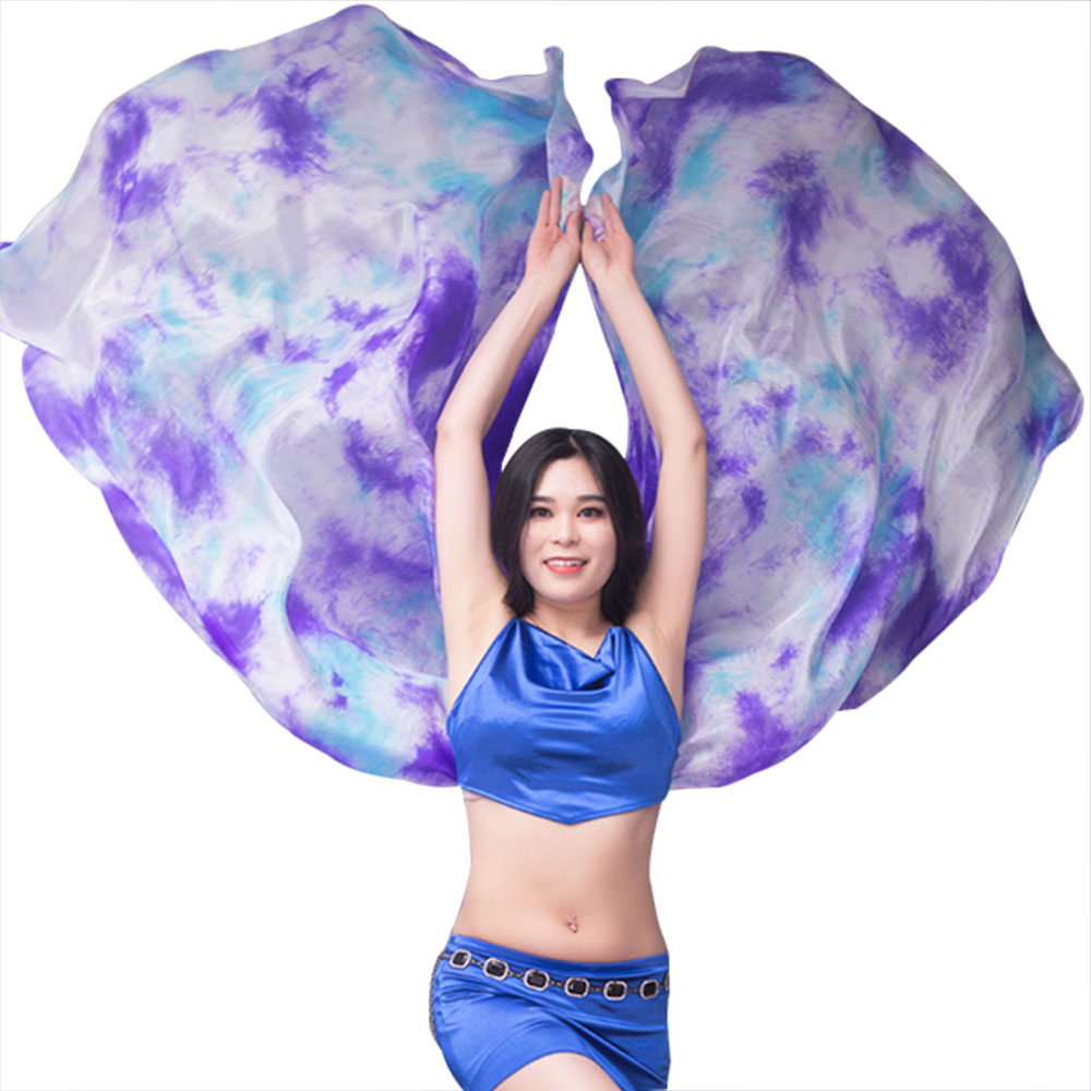 Nouveau 100% voiles de soie légère danse du ventre jeté à la main écharpe châle voile de soie 200 cm 250 cm 270 cm enfants adultes scène Performance 13 couleurs