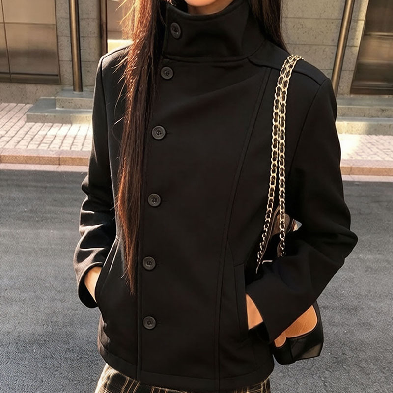 Manteau en laine pour femme, col montant, simple boutonnage, coupe ample, manches longues, style mode, pour le bureau et la rue, collection automne-hiver