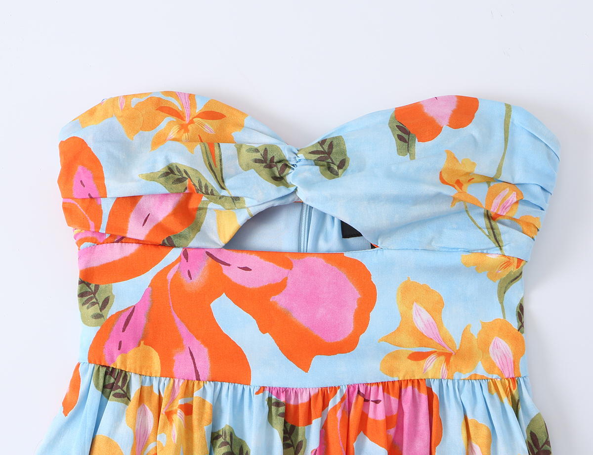 Nouvelle robe d'été pour femme avec décolleté plongeant, épaules dénudées, imprimé floral, style plage, tissu fluide