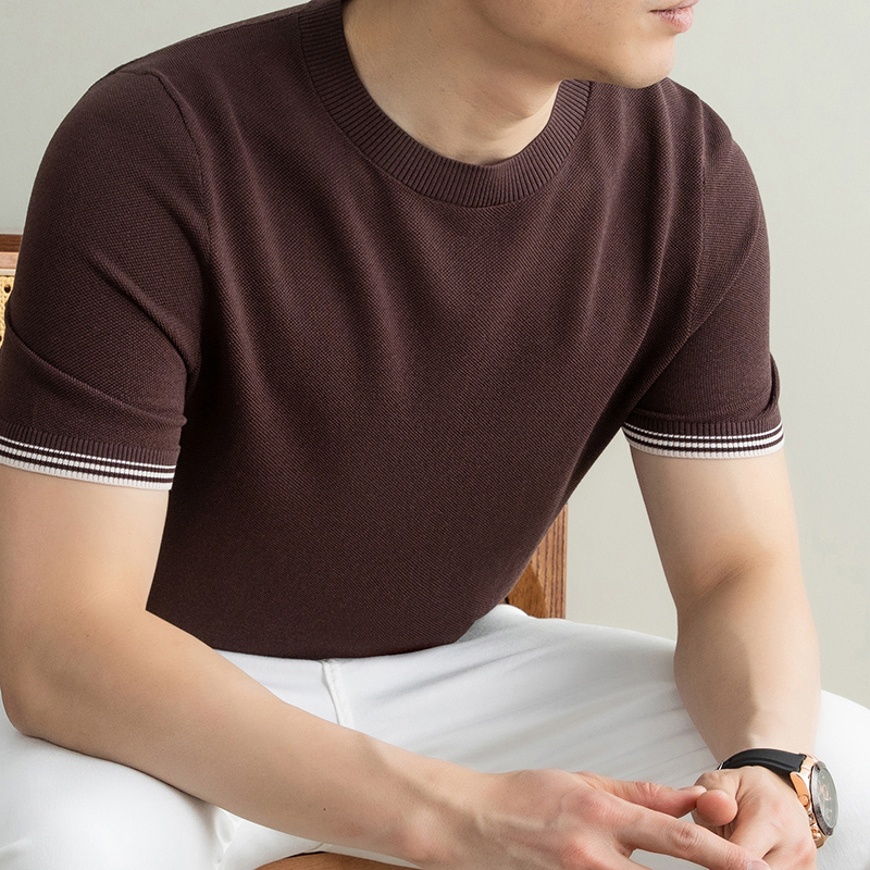 T-shirt en maille de lyocell respirant à manches courtes pour homme, coupe ajustée, en soie et lin de haute qualité, collection été 2026, tendance