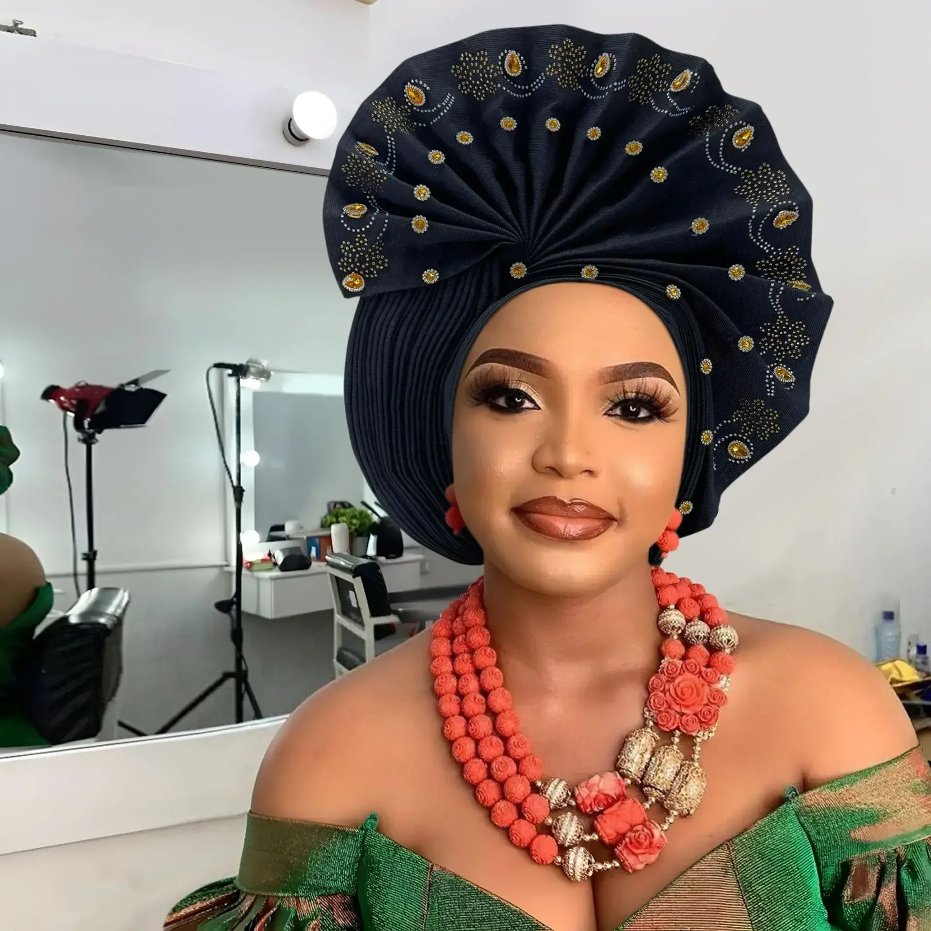Gele-Cravate de Sauna Africaine pour Femme, Turban, Déjà Fabriqué, Bonnet Femme, Gelee, NigWin, Aso Oke Diamonds, 2025