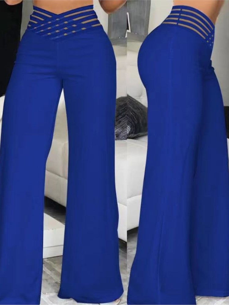 Pantalon évasé à jambes larges pour femmes, décontracté, croisé, en maille transparente, taille haute, Y2k, Streetwear, pantalon de travail élégant, printemps 2024