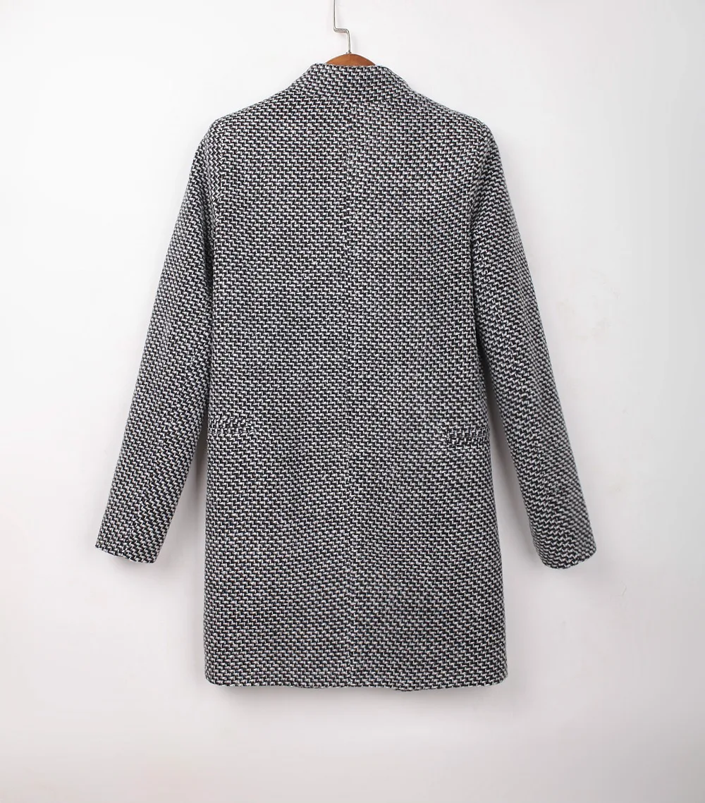 Manteau en laine pour femme, veste coupe-vent pied-de-poule, jambes européennes, grande taille, manteau d'hiver Long, printemps