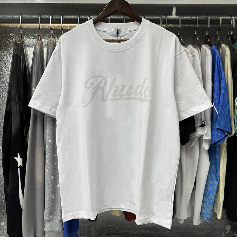 T-shirt Rhude de haute qualité, décontracté, avec logo imprimé, col rond, manches courtes, tendance estivale, pour hommes et femmes, en coton ample