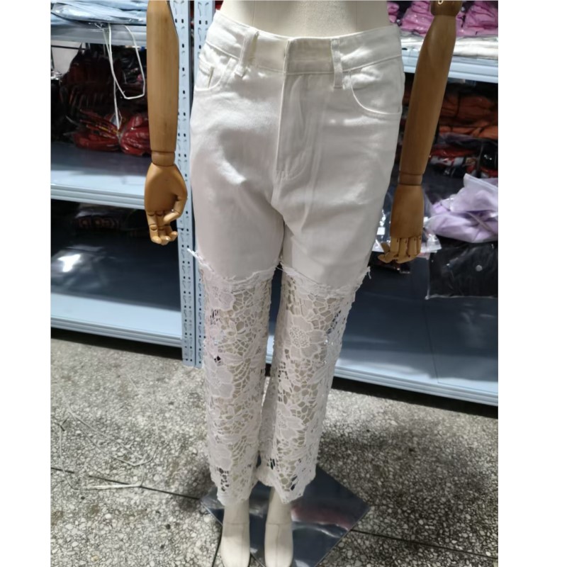 Jean élégant en dentelle pour femmes, taille haute, Patchwork, ajouré, surdimensionné, décontracté, ample, assorti avec tout, printemps