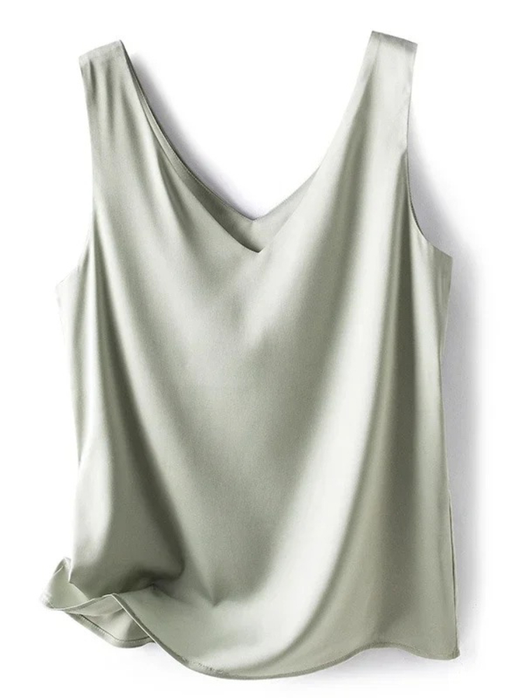 Élégante Blouse Décontractée en Soie Satinée Sans Manches pour Femme – Collection Été 2026 – Haut Vert Ample Tendance – Débardeur Vert Féminin