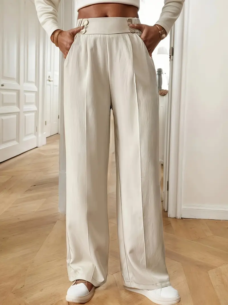 Pantalon taille haute à jambes larges pour femmes, nouveau pantalon fluide au sol, pantalon de salon minimaliste à coupe droite avec taille élastique, 2025
